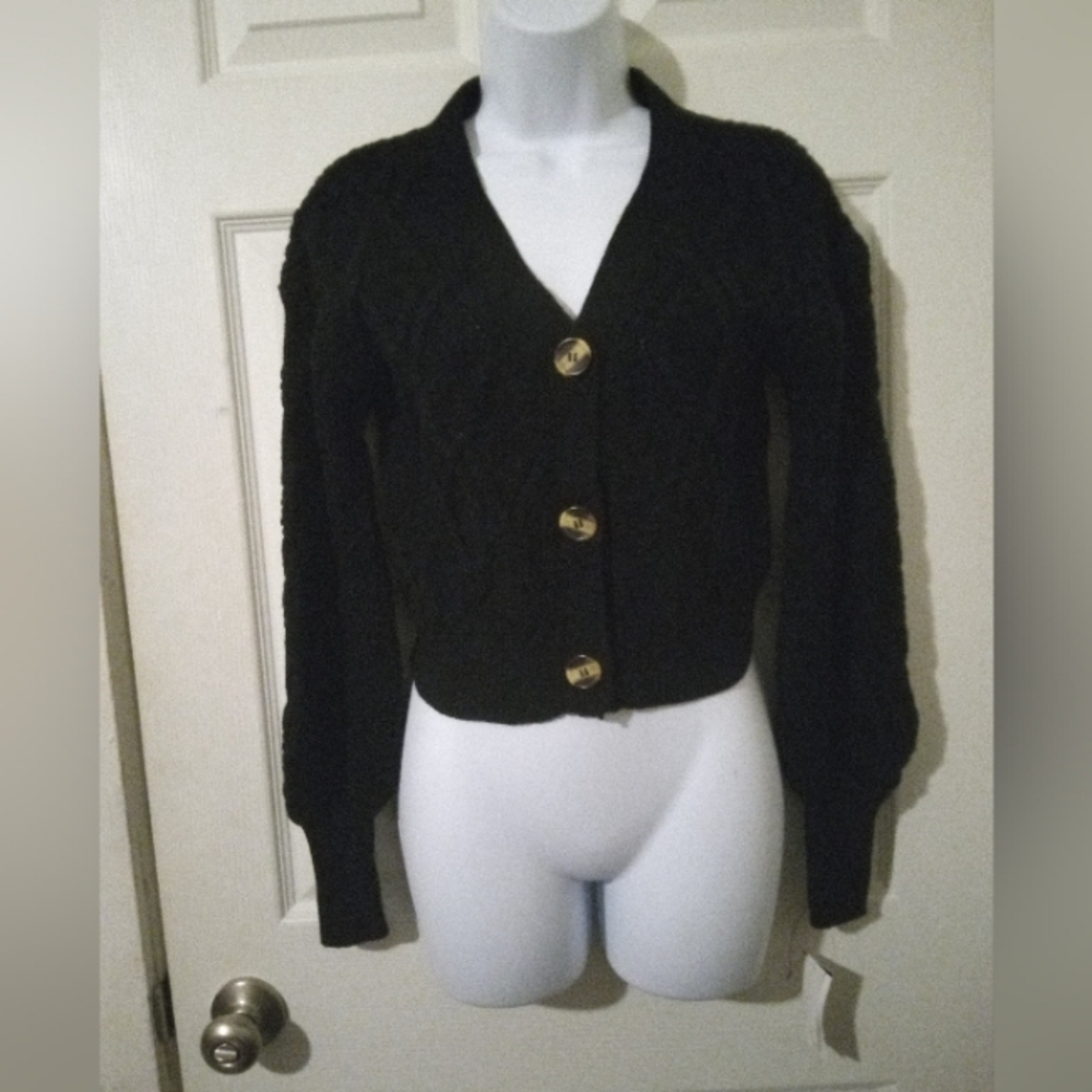 Planet Gold Black Cropped Cardigan